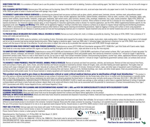 Vital Oxide Disinfectant Solution Label Back English