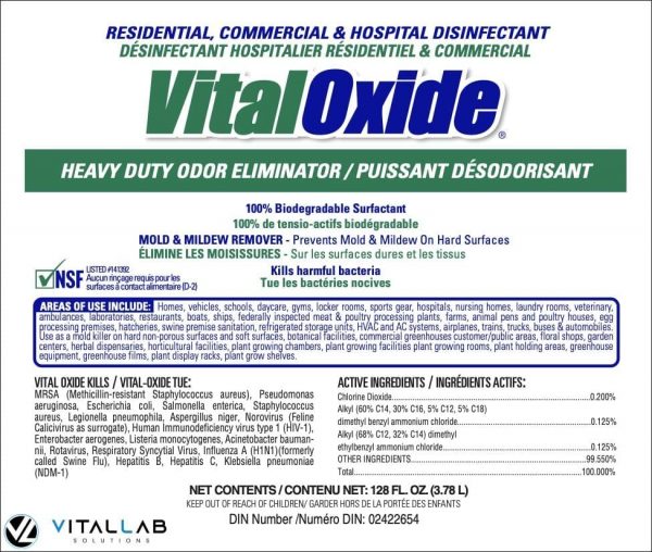 Vital Oxide Disinfectant Solution Label Front